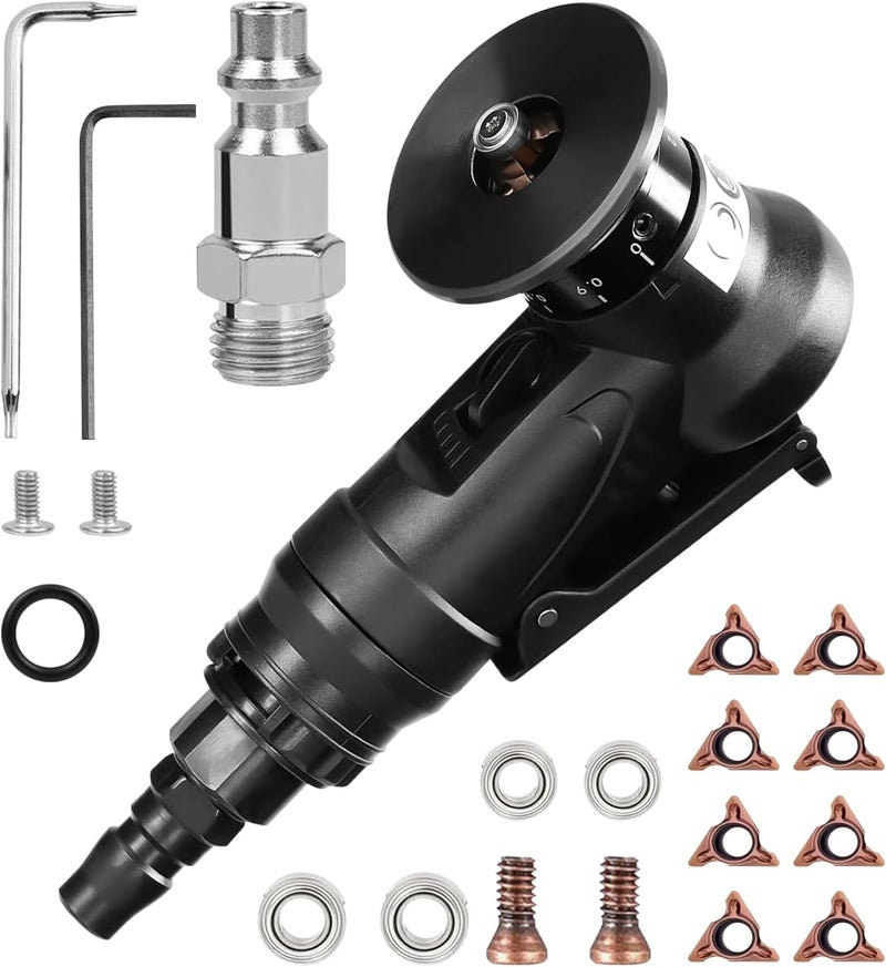 dcvbny Pneumatic Chamfering Tool Handheld, Mini Air-Powered Chamfering Machine Trimming, 45° Arc Corner with 1/4 Inch Air Inlet for Metal Wood Beveling Deburring (R Angle Blades) - Image 1